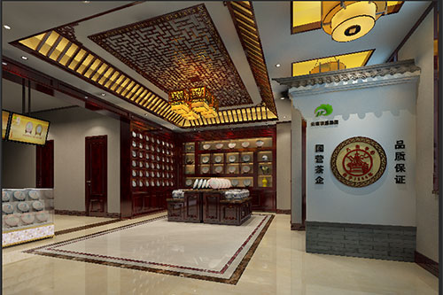 来宾古朴典雅的中式茶叶店大堂设计效果图
